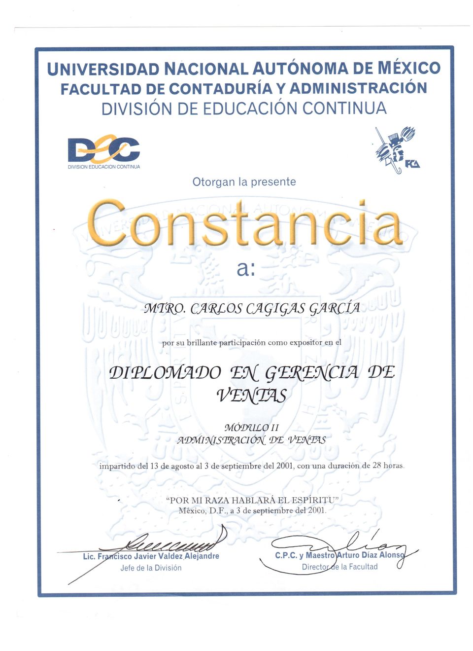 Reconocimiento 3 a Carlos Cagigas