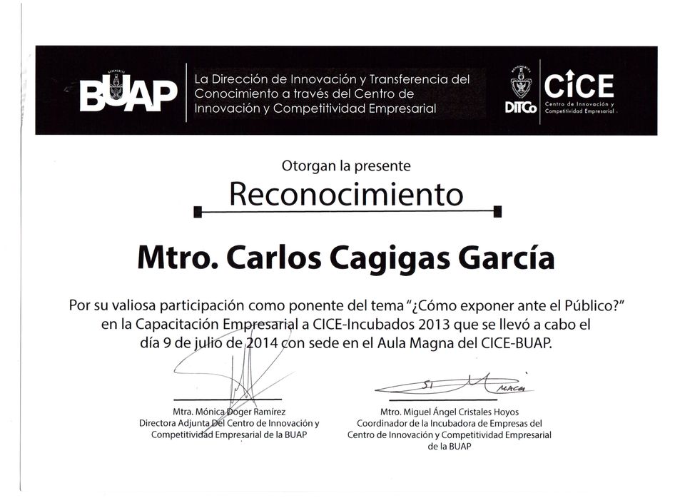 Reconocimiento 4 a Carlos Cagigas